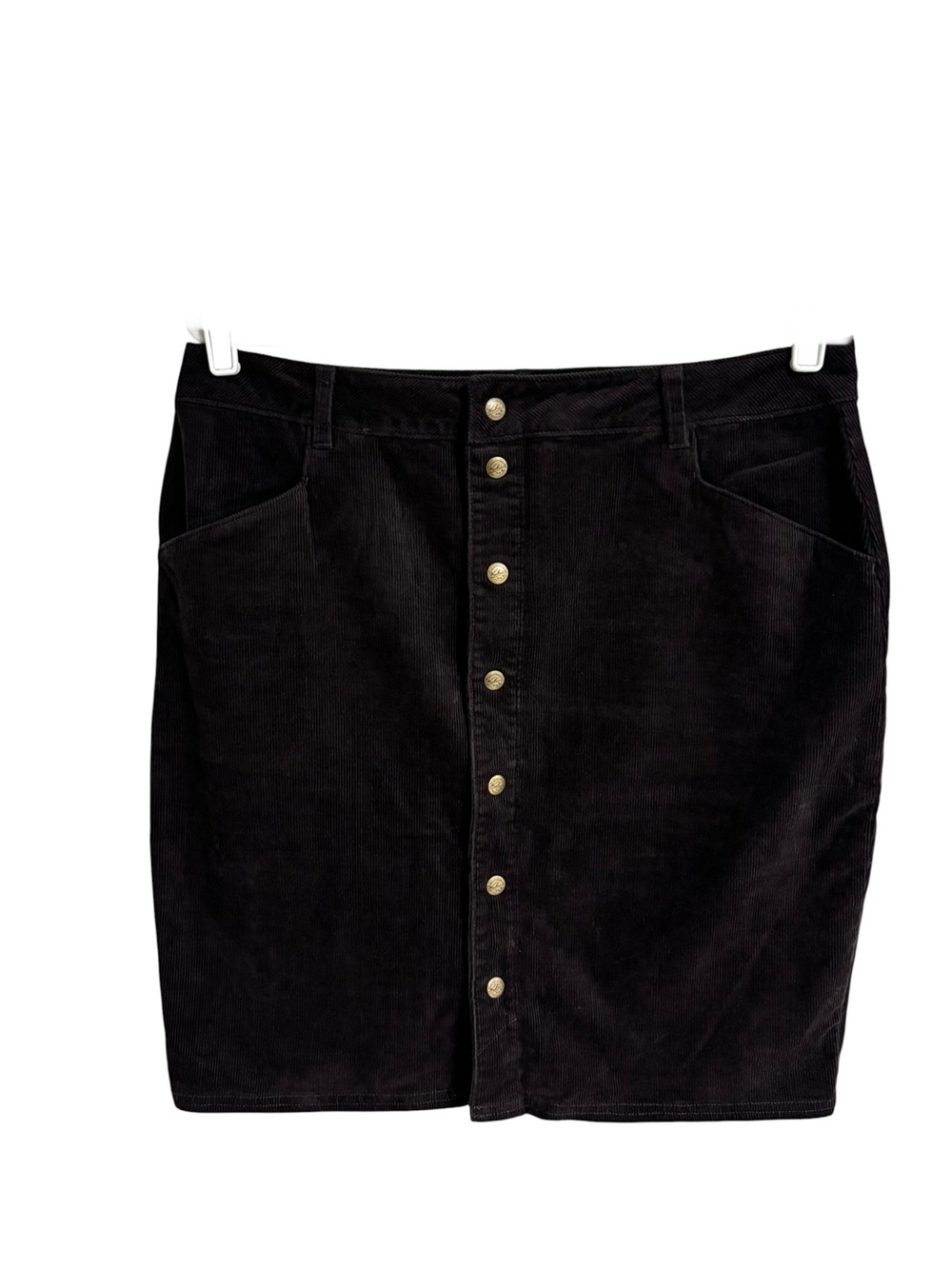 Woolrich dark chocolate brown Fall corduroy snap front button up pencil skirt 12